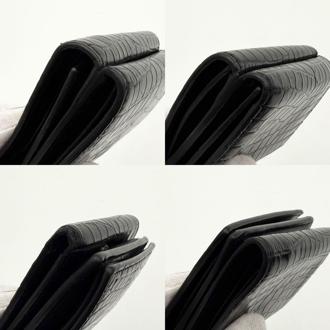 美品✨ Saint Laurent 3つ折り財布 クロコ型押し ブラック レザー