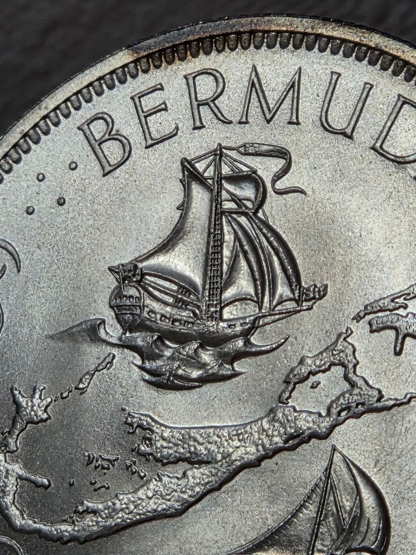 英領バーミューダ　エリザベス2世　発見350周年記念　1 クラウン銀貨　1959