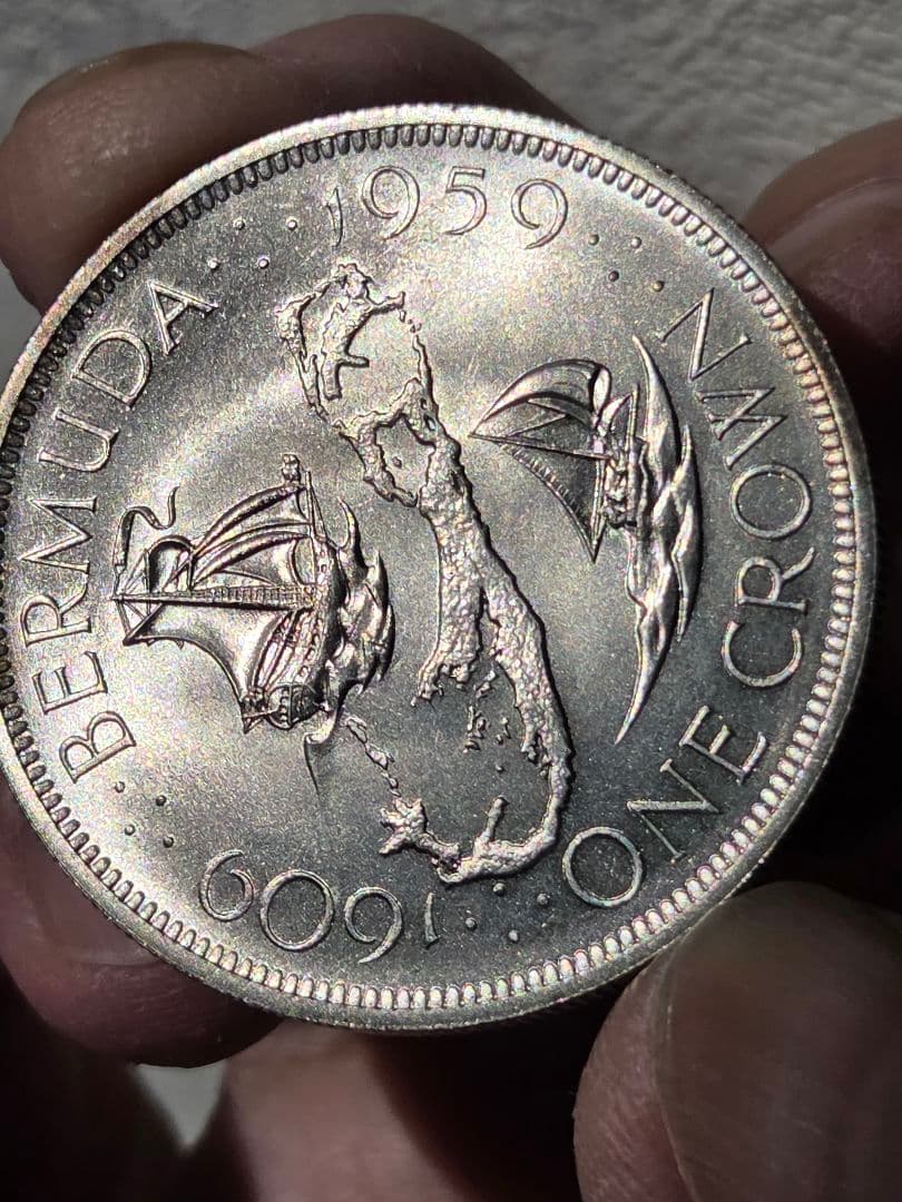 英領バーミューダ　エリザベス2世　発見350周年記念　1 クラウン銀貨　1959