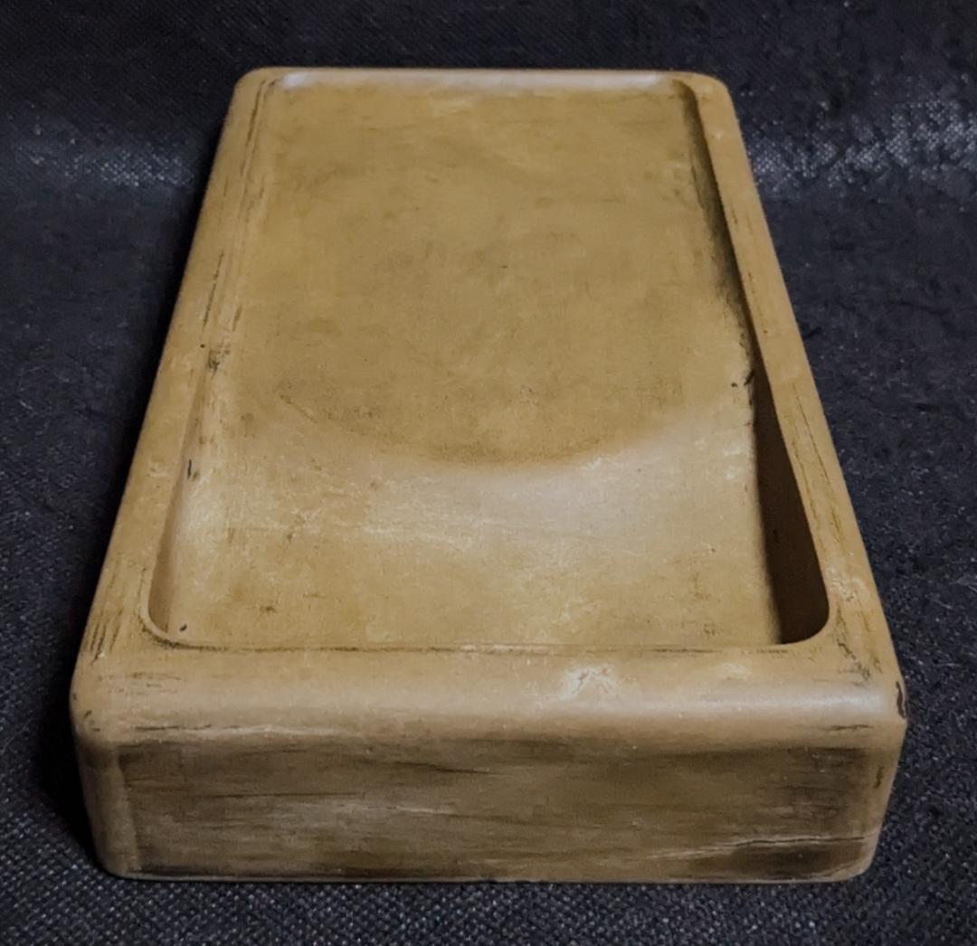 【澄泥硯】◆鱔魚黄の美石◆約八吋長方◆蘇州霊巖山◆唐木箱◆磨墨性優◆検→端渓