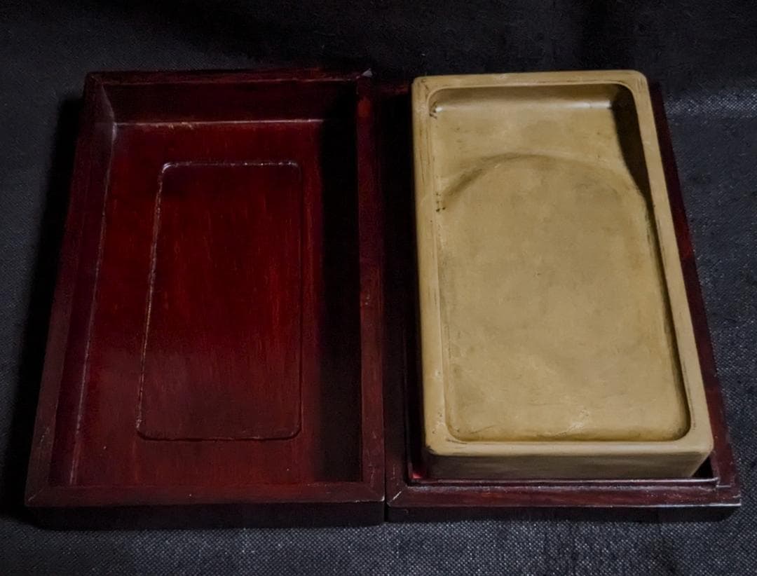 【澄泥硯】◆鱔魚黄の美石◆約八吋長方◆蘇州霊巖山◆唐木箱◆磨墨性優◆検→端渓