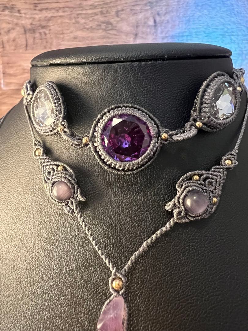 【handmade_Luna】マクラメ× アメシスト ネックレス【2点セット】