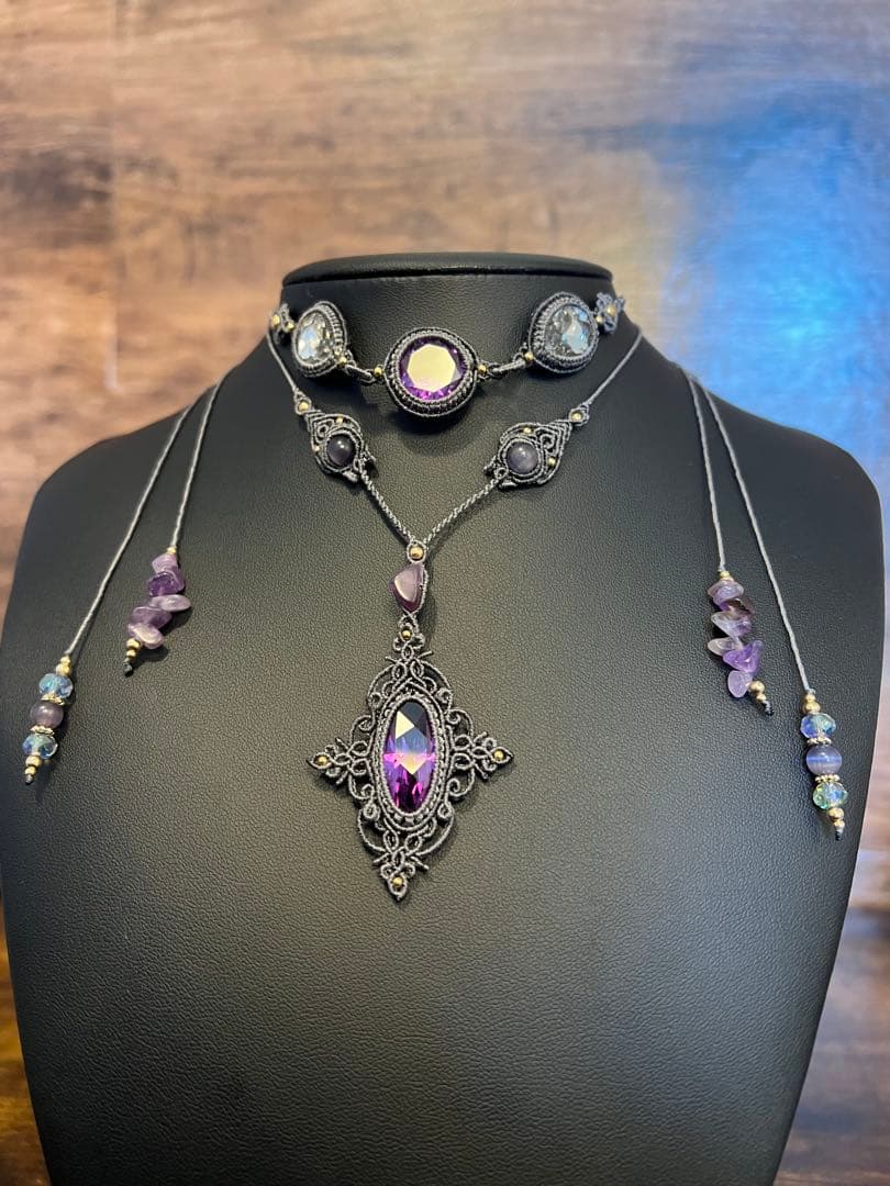 【handmade_Luna】マクラメ× アメシスト ネックレス【2点セット】