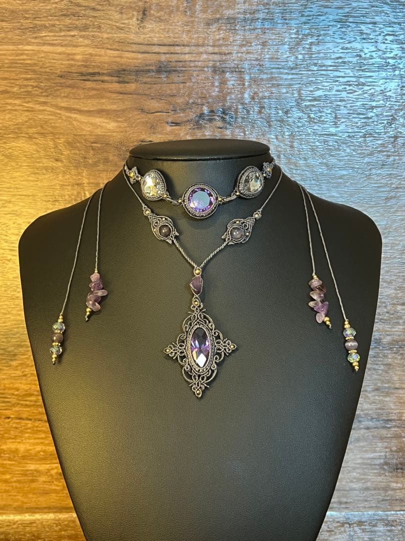 【handmade_Luna】マクラメ× アメシスト ネックレス【2点セット】