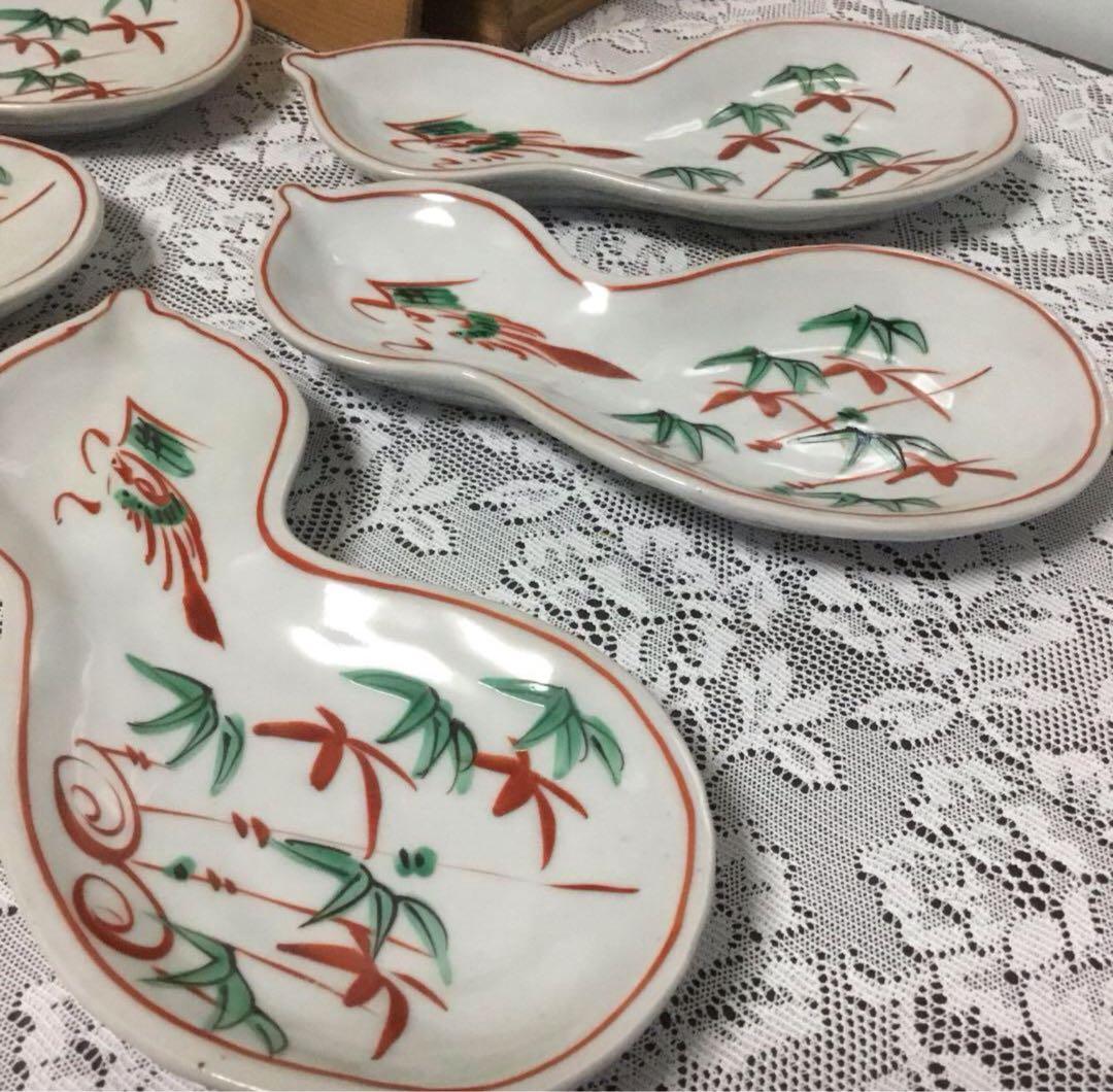 未使用　赤絵　瓢　向付　竹徳　小皿