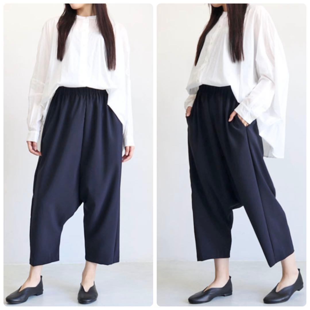 【極良品】ミズイロインド　定番サルエルパンツ　ネイビー　2 ゴム　ストレッチ