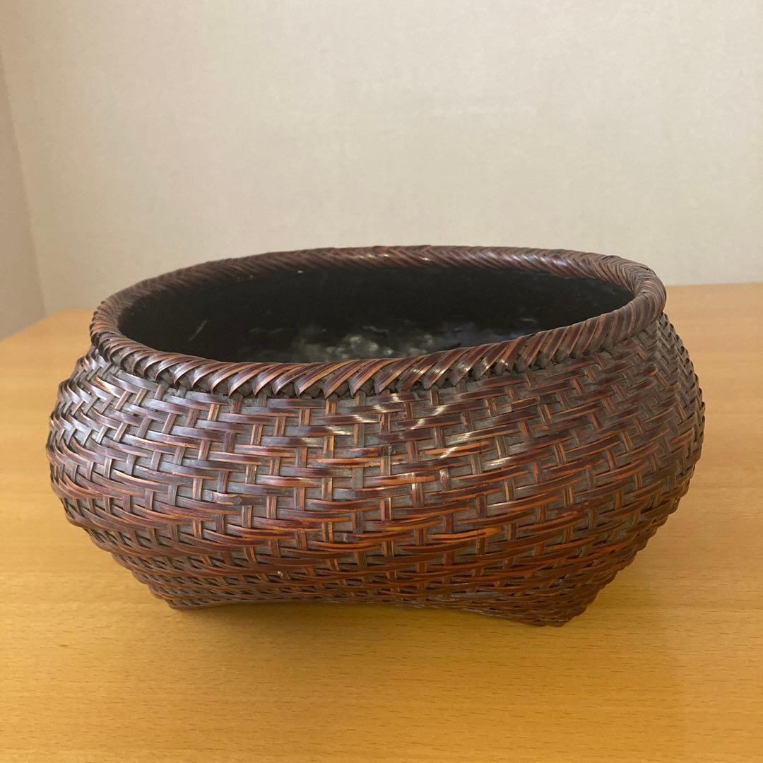 茶道具　炭斗　達磨籠　竹元