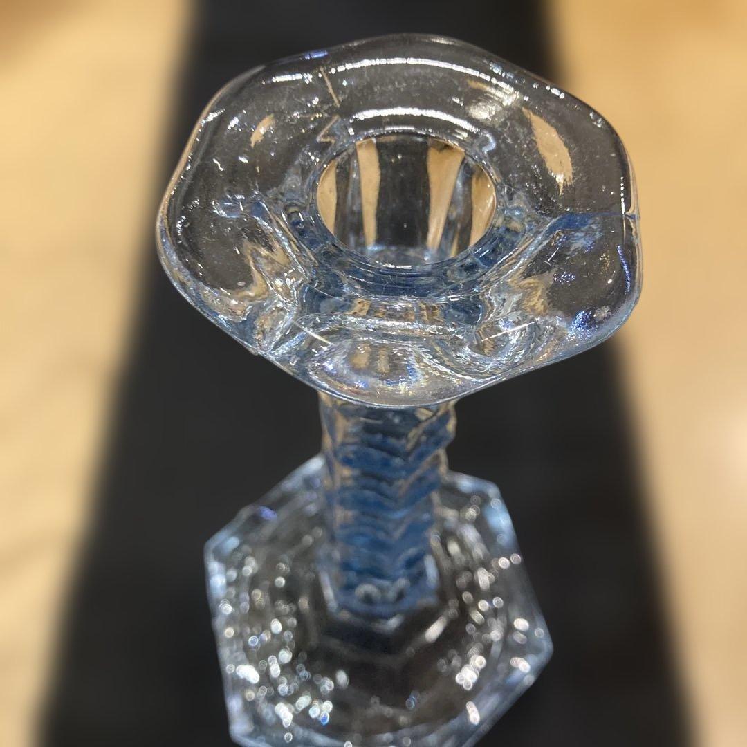 1940年代　アメリカ製ガラス製 八角形 キャンドルホルダー貴重なブルー