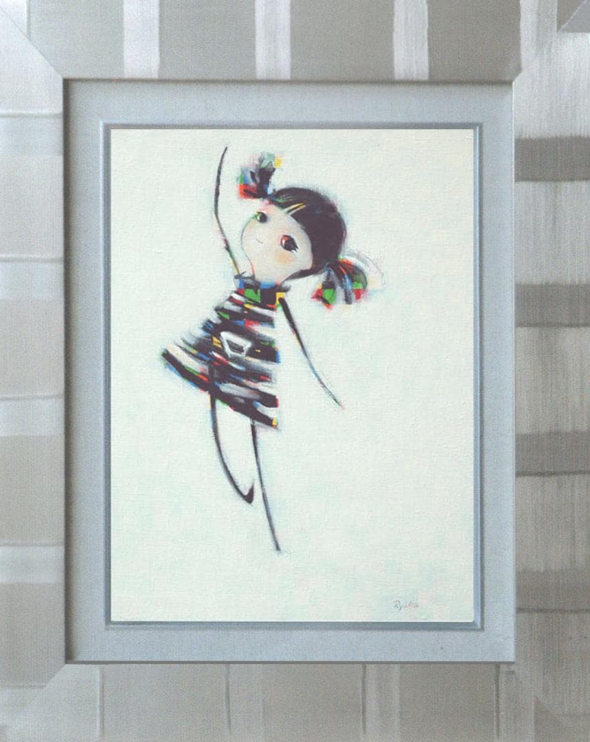 油絵 菅家令子 絵 絵画インテリア額付(黒) F4-080715 可愛い女の子