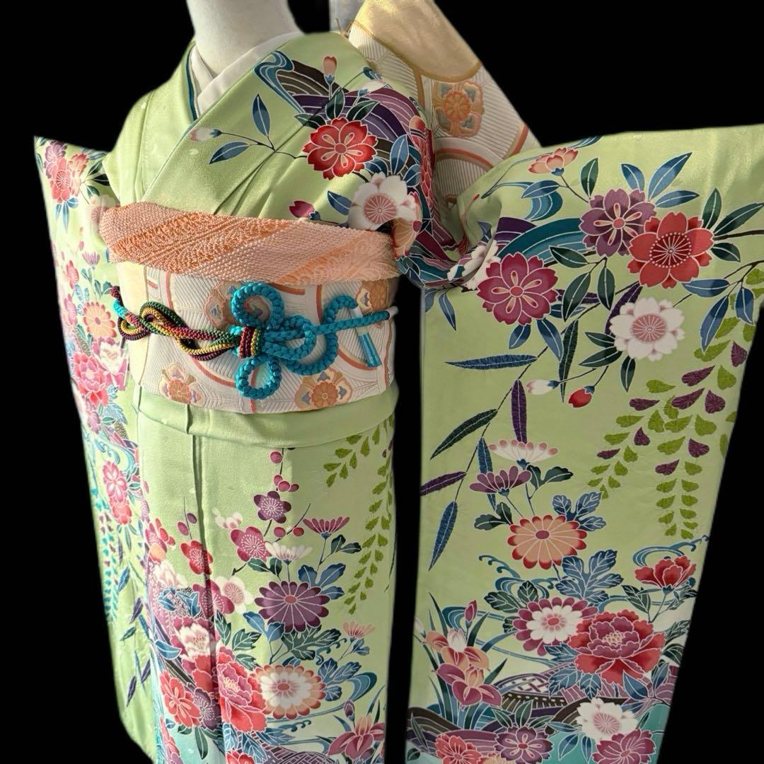 未使用品　振袖フルセット　トールサイズ　新品長襦袢　グリーン　161〜176cm