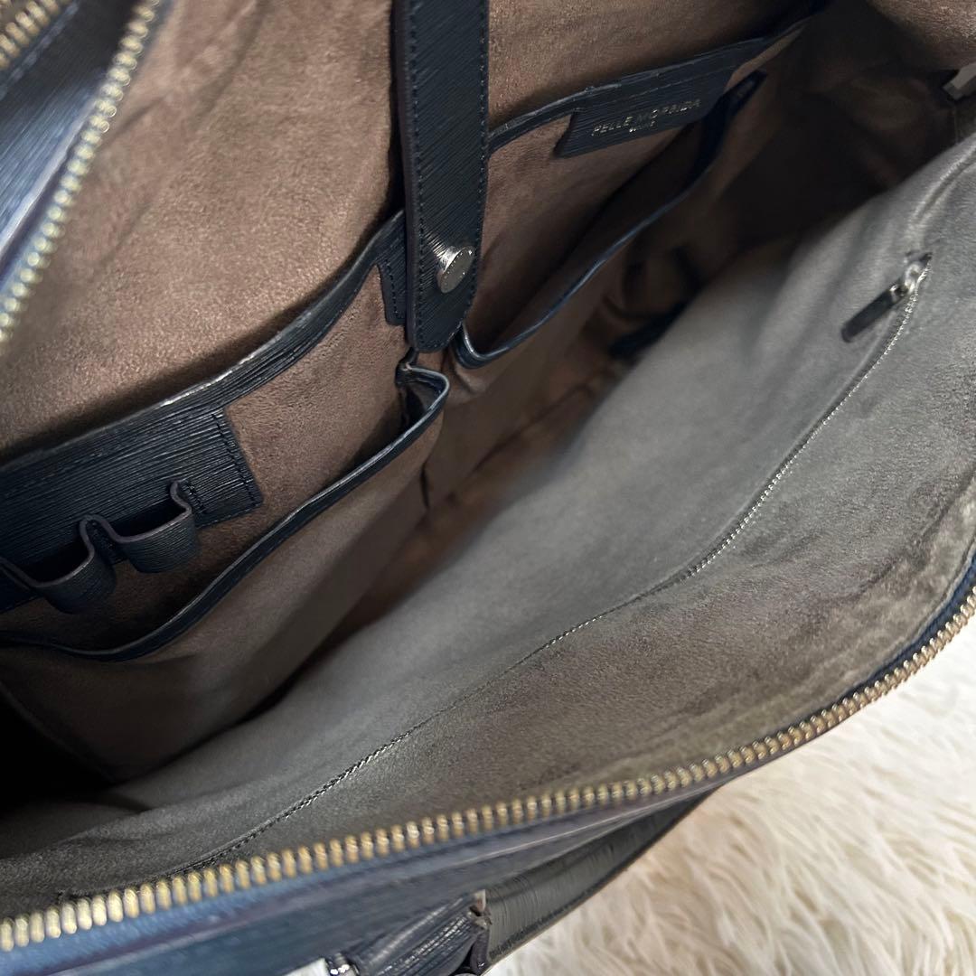 pelle morbida キャピターノ　ブリーフケース　ショルダー　ネイビー