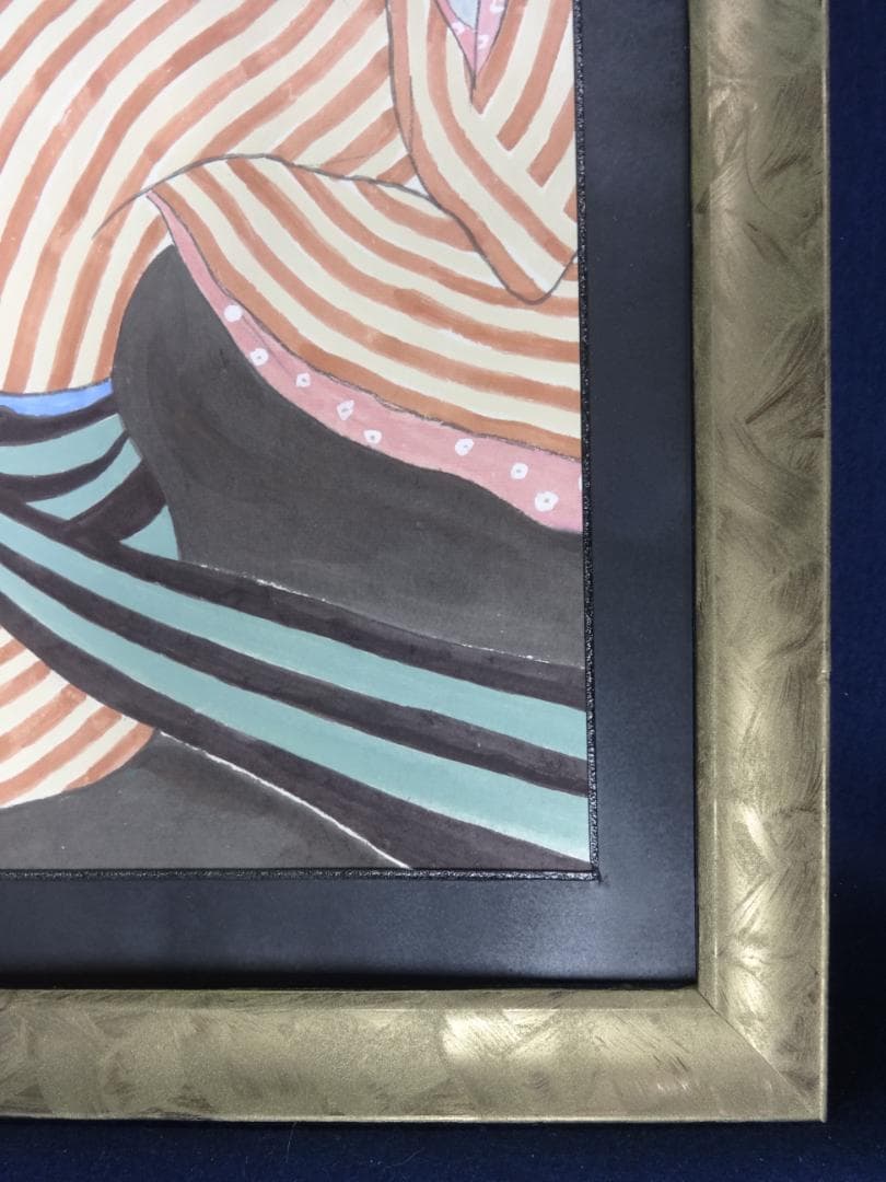 竹久夢二 着物美人 肉筆水彩画・夢二式美人 だらり帯・大正ロマン・ty06g