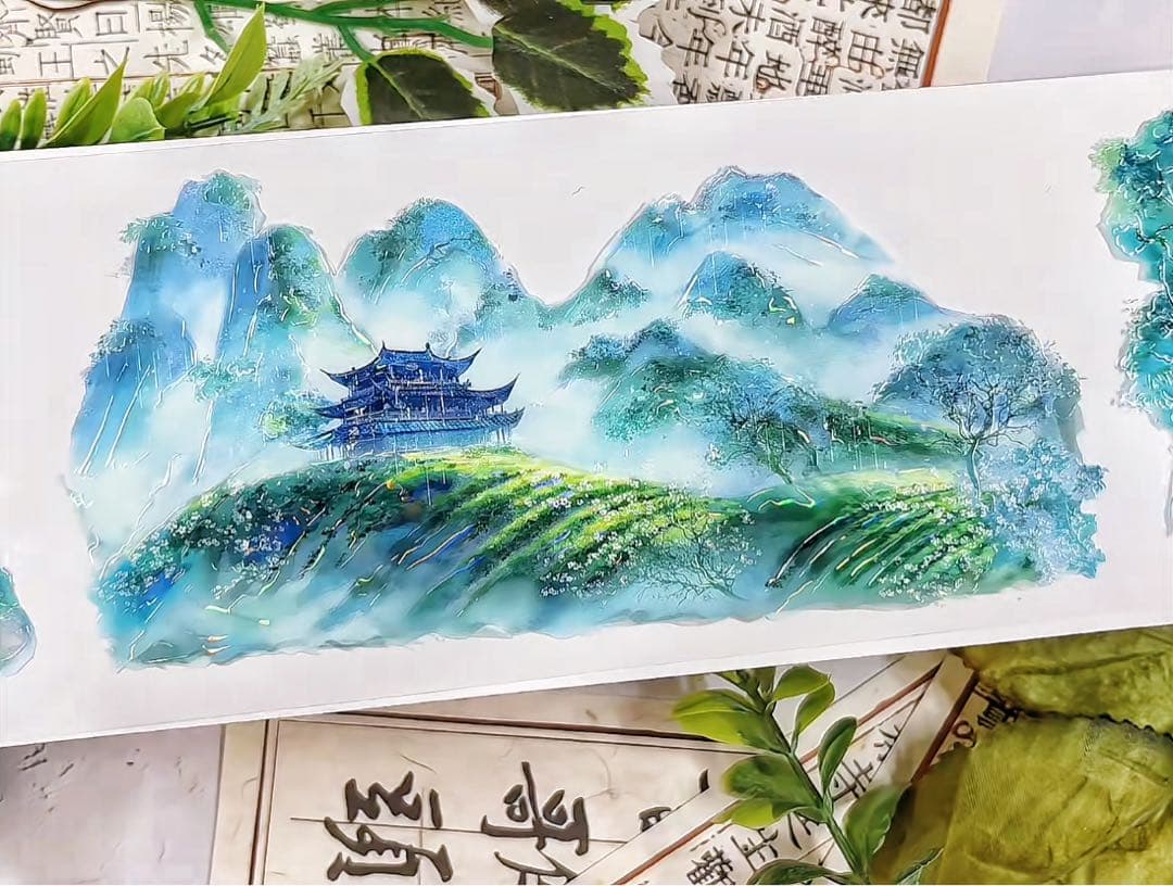 【8752】海外　マステ　3/5/巻売り　貝殻光カッティング　風景