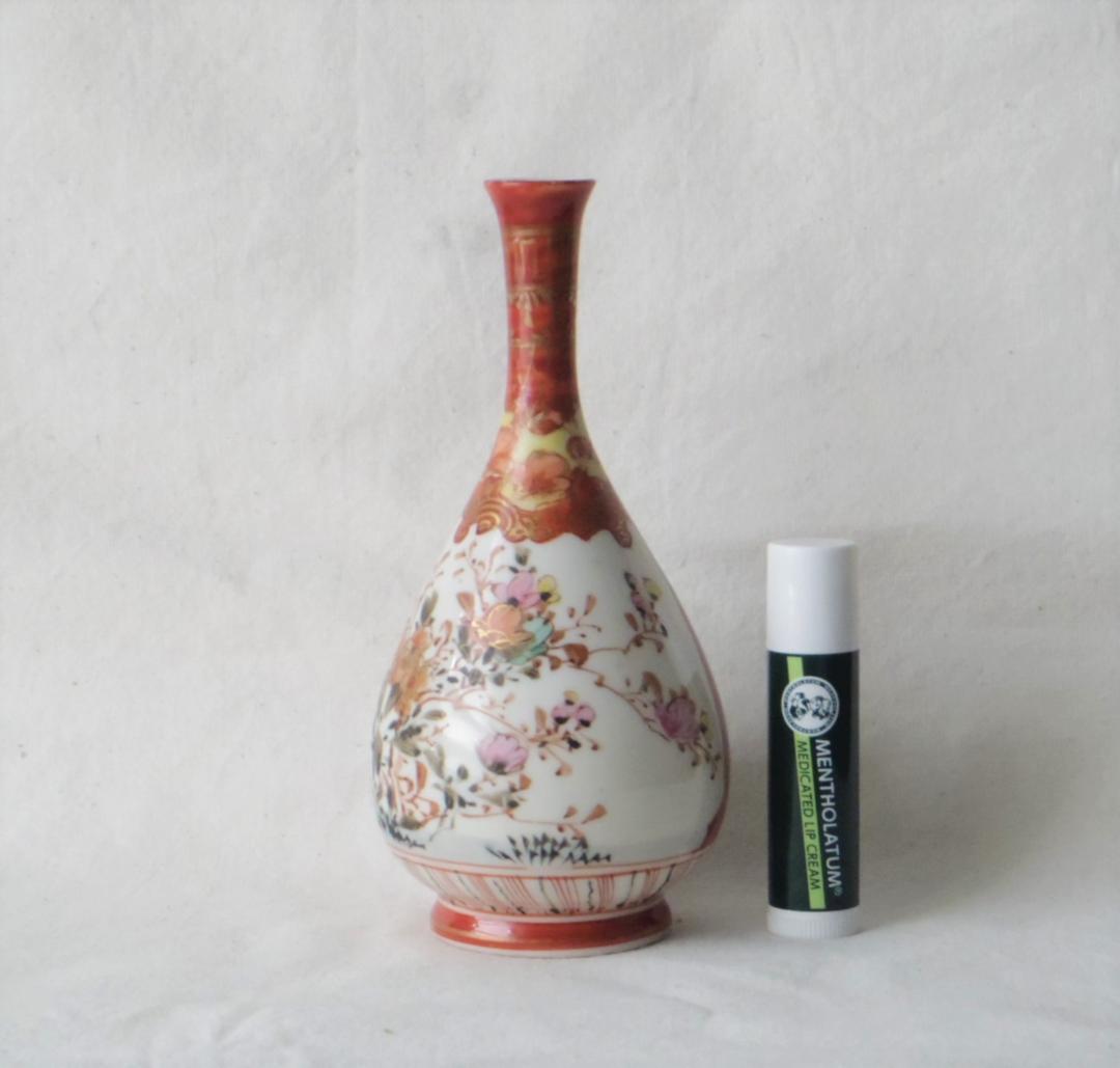 九谷 花瓶 高18cm　★ラベル「明治３年-５年、カナダでかう」