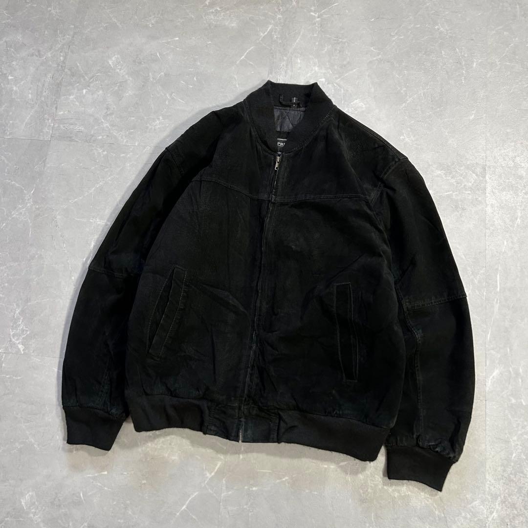 90s MA-1型 スエード レザージャケット 本革 短丈 ドリズラー 古着 黒
