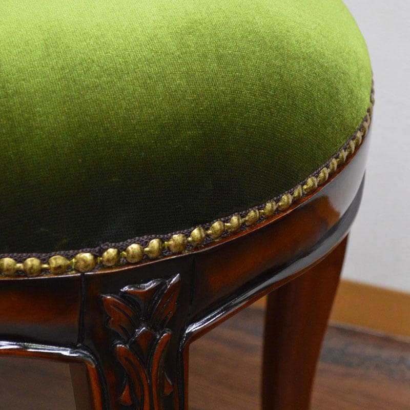 マホガニーアンティーク調 ラウンドスツール グリーン 高級 ドレッサースツール
