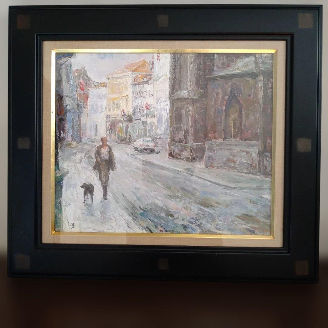 水彩画　ブルージュの朝