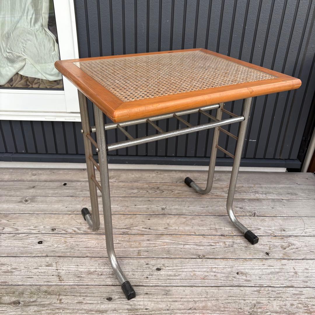 北欧レトロオリバー メタルフレーム ラタンカウンターテーブル 木製サイドテーブル