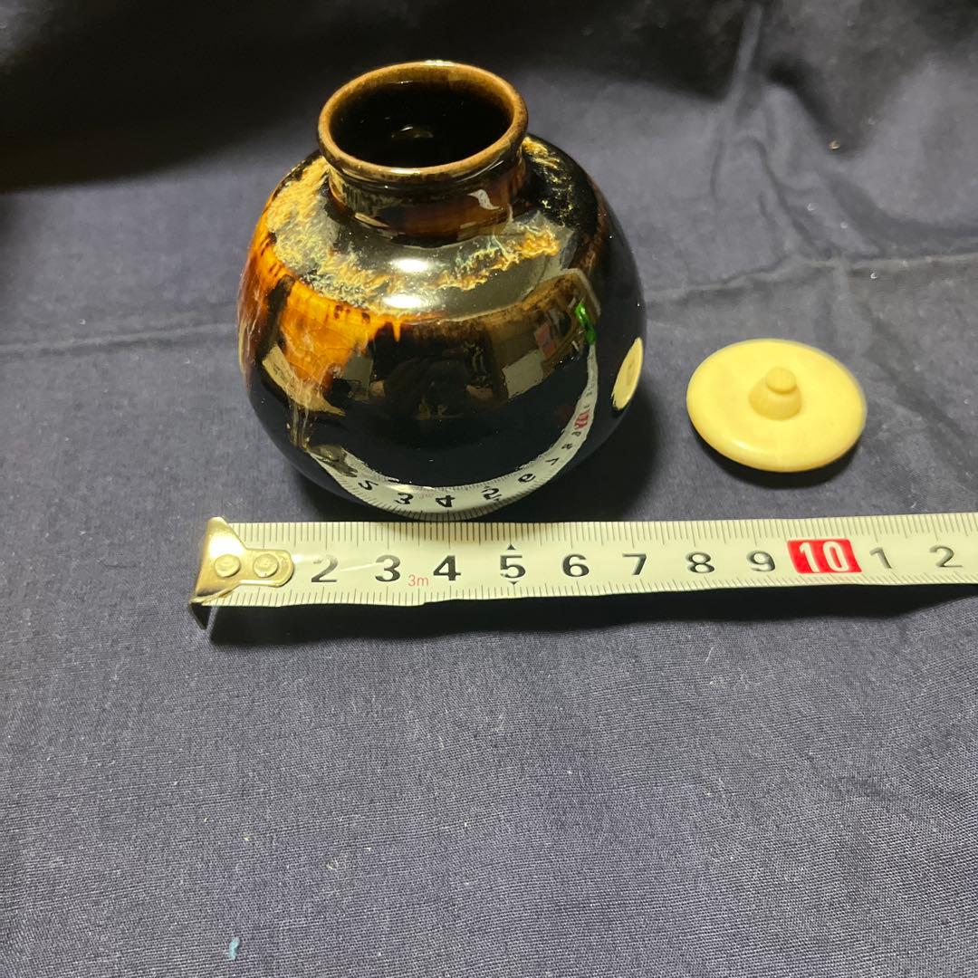 茶道具 陶器製容器 木製箱付き　まる壺茶入