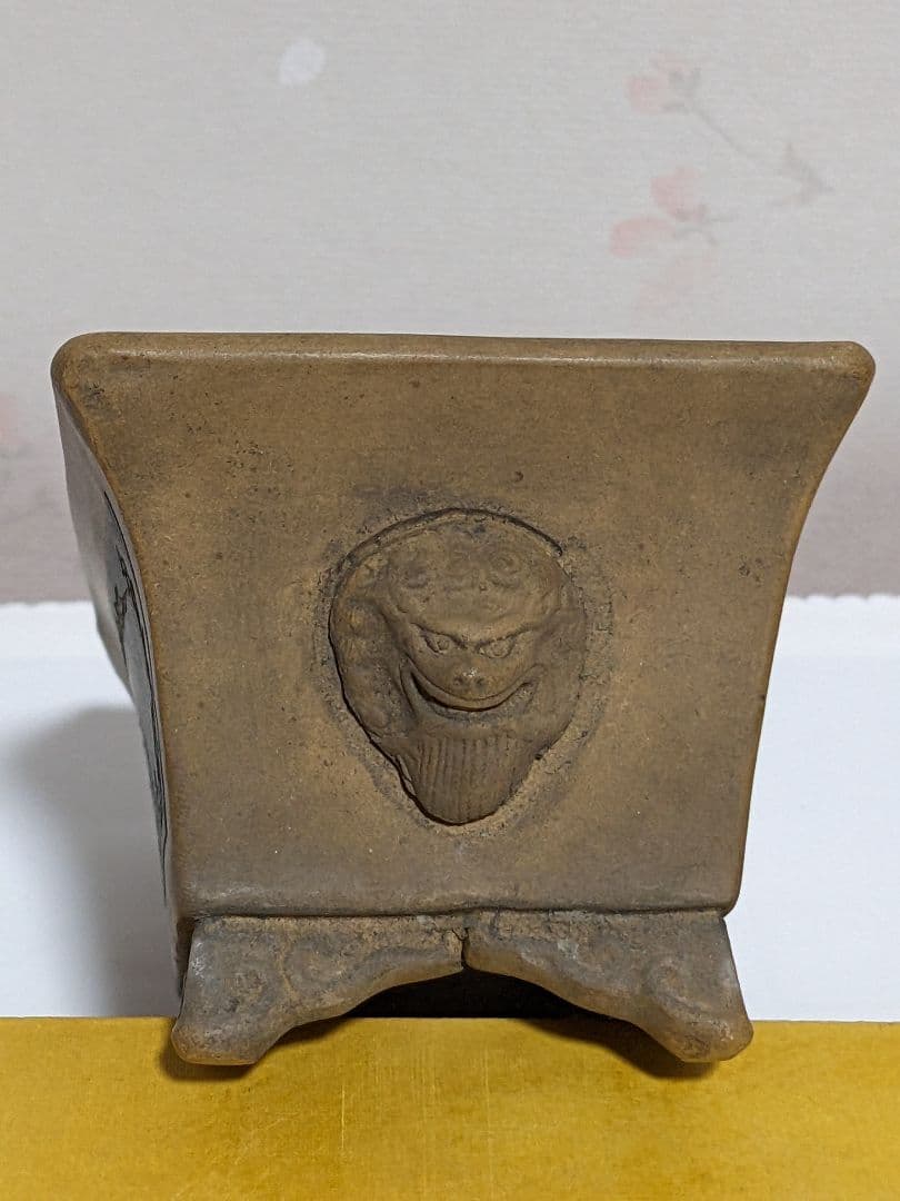 ♦中国 長方形 神獣飾り盆栽鉢 小品盆栽鉢 古玩古美術品 コレクション 骨董品