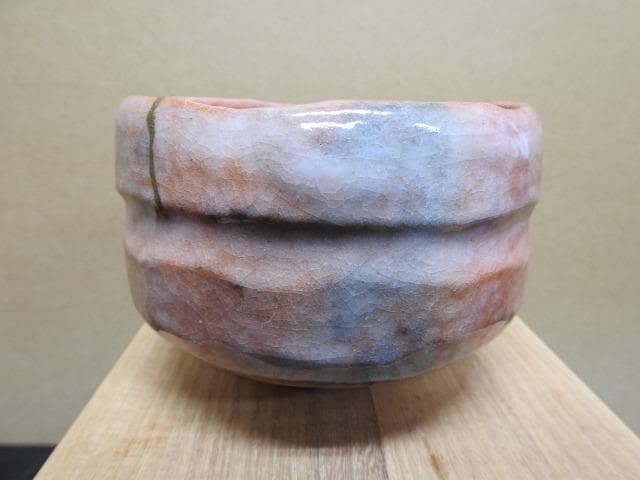 小川長楽　赤茶碗金ツギあり　共箱　MA263