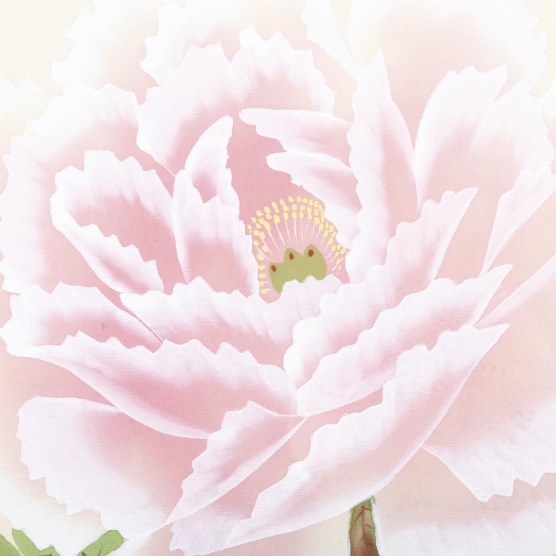 しっかりとした木製額付 手書き 日本画作品 牡丹 外寸約735×665mm