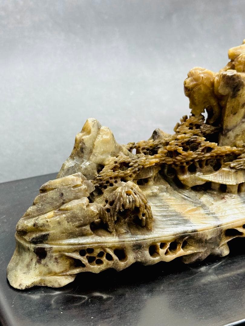 【⭐️稀少❣️美品⭐️】中国美術　寿山石　山水透かし掘り　細密彫刻