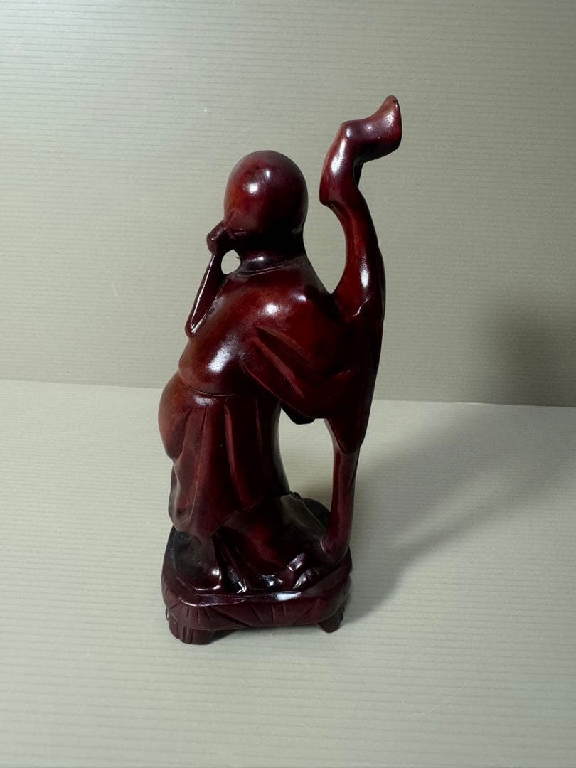 2093 木彫り 福禄寿像 七福神 唐木 彫刻 置物 縁起物