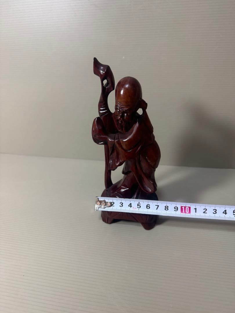 2093 木彫り 福禄寿像 七福神 唐木 彫刻 置物 縁起物