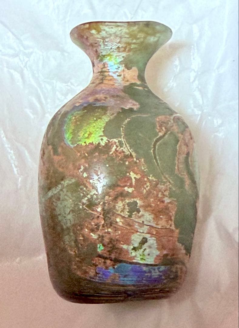 古代ローマングラス 虹色銀化 紀元前 香油瓶 吹きガラス約5.5cm ガラス