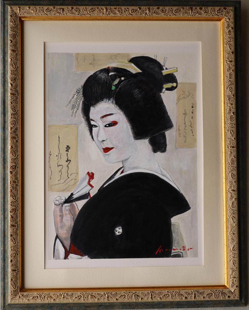 『小夜更けて 』　※京都舞妓さん。　手描き1点物。（アクリル防カビ保護ワニス済）