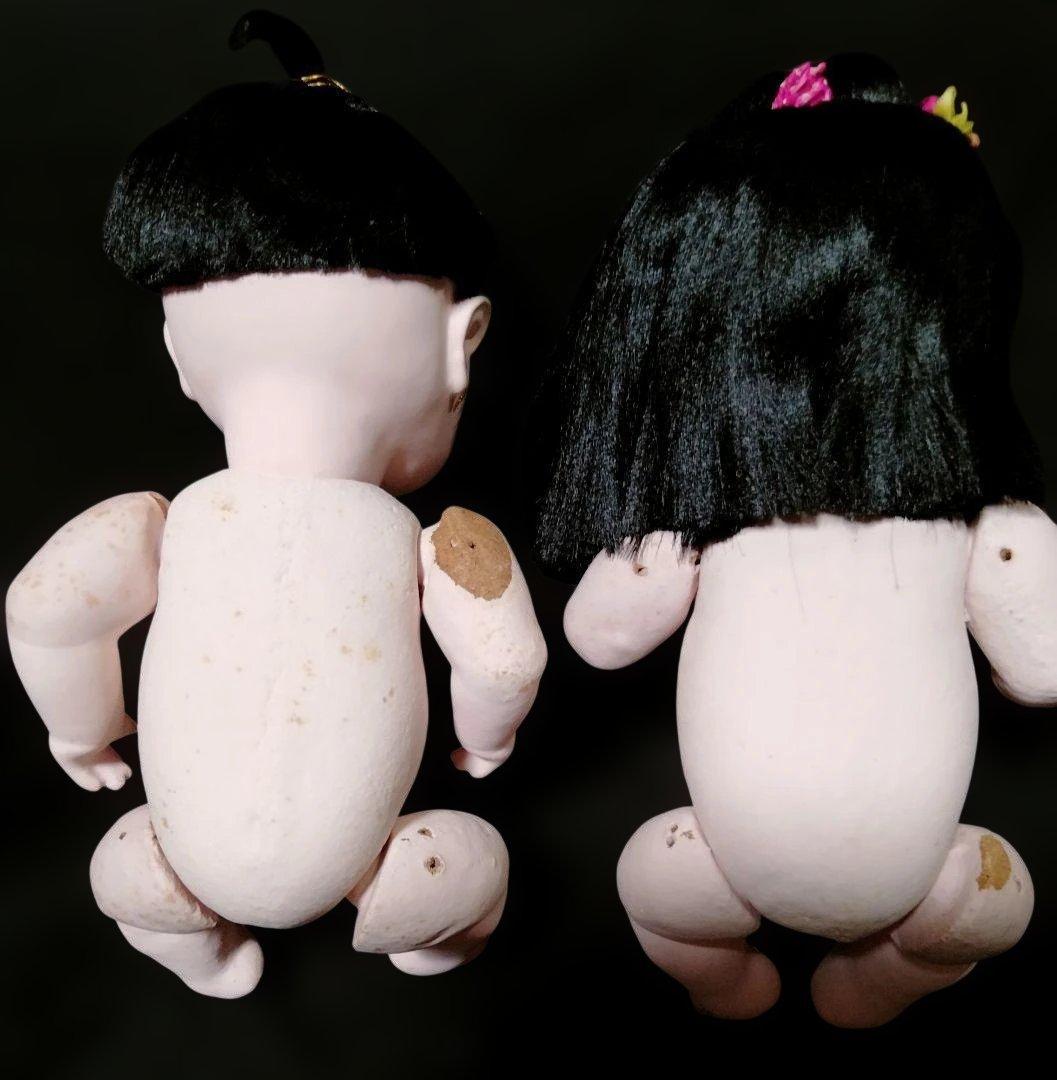 お座り人形　未使用 男女ペア　倉庫保管品　昭和　胡粉入れ目　箱入り