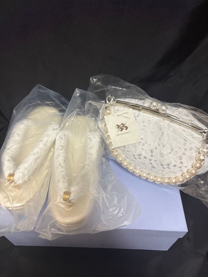 【新品未使用】成人式 草履バッグセット 振袖用 パール レース オフホワイト