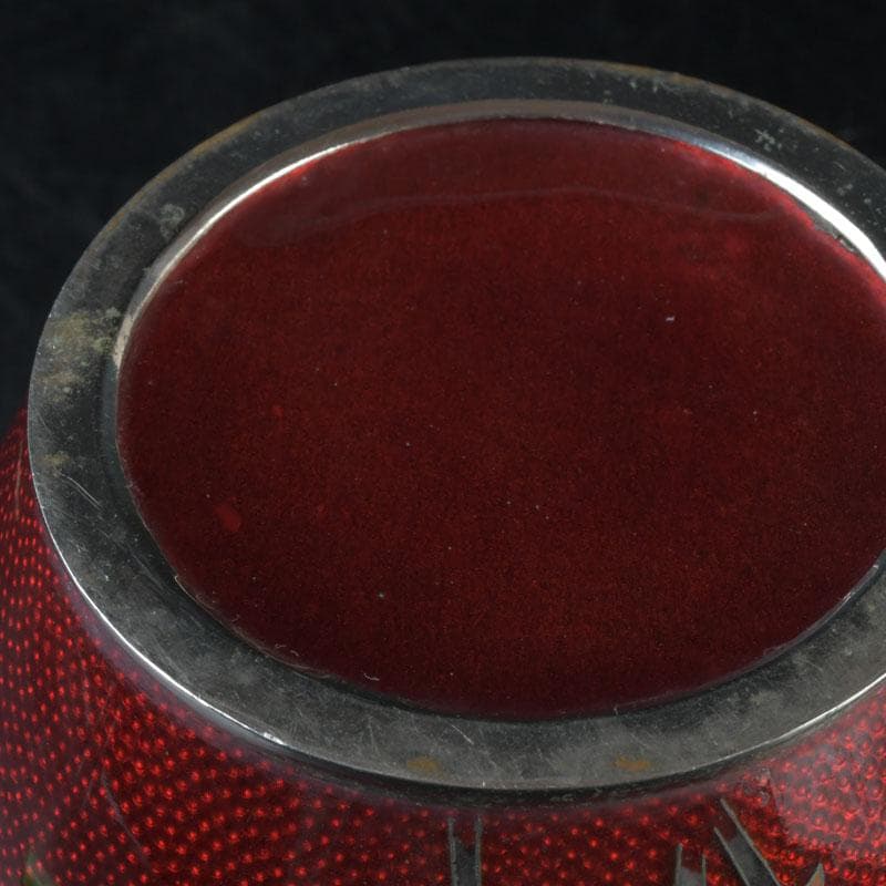 七宝焼　赤透釉　花文　花瓶　V　9604