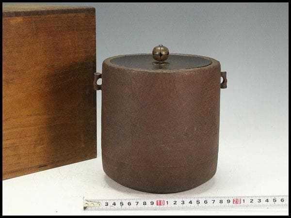 茶道具 竹林七賢人紋 筒釜 時代物(K-A653)