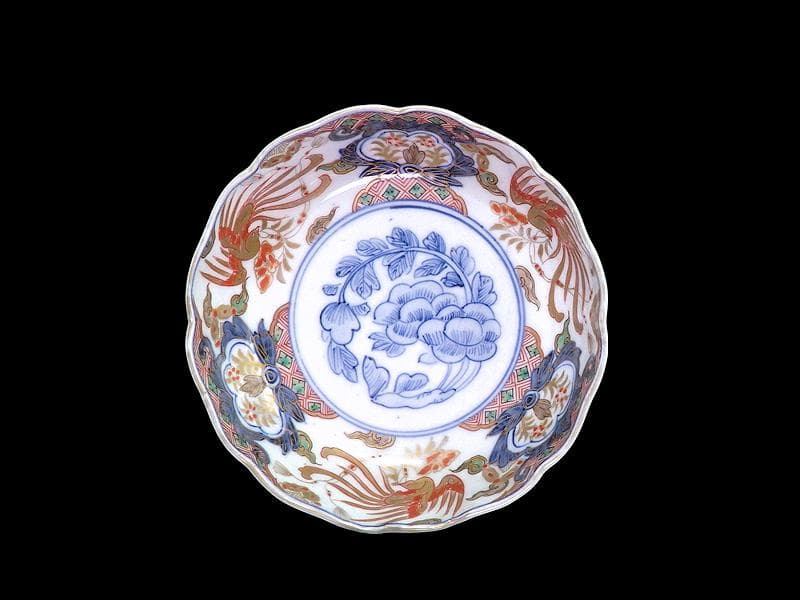 古伊万里　色絵　鳳凰に牡丹の図　膾皿　５客　C380AS-CZf