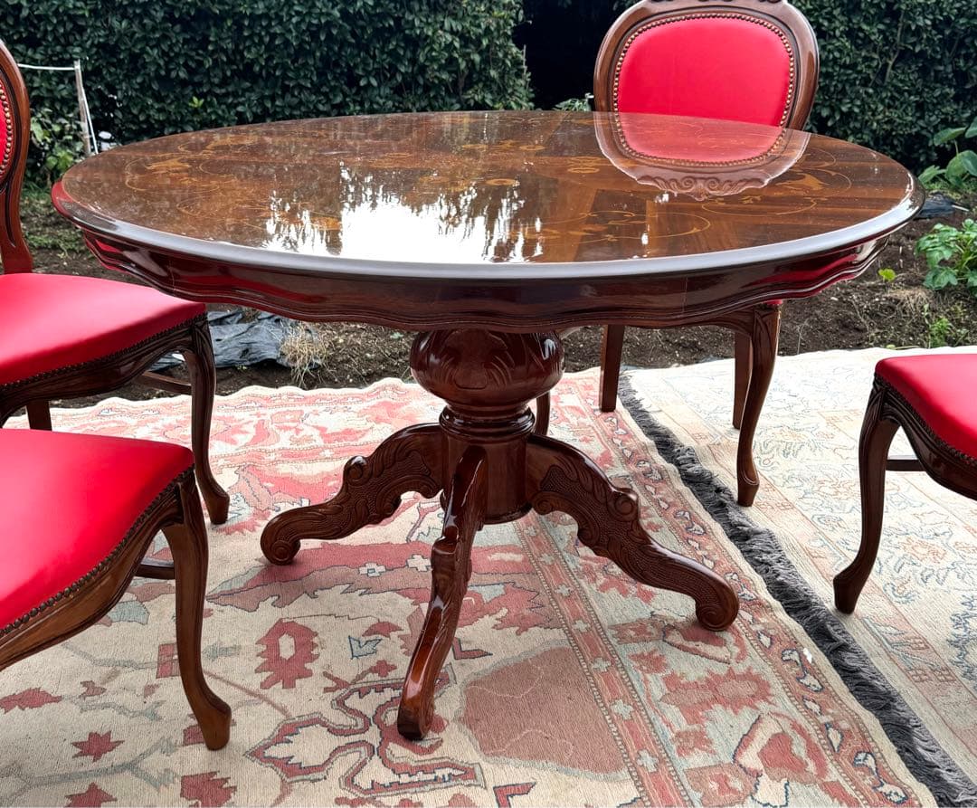 イタリア製 ロココ様式 ダイニング5点セット 象嵌 寄木細工 神戸まで直接引取