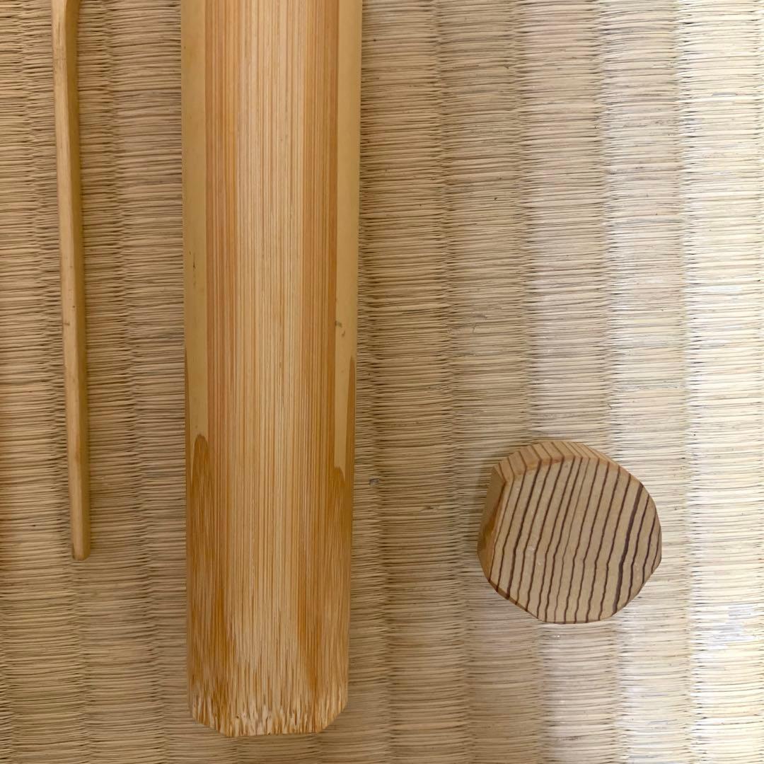 美品 竹製 茶杓3本セット 竹筒 木製収納ケース付き