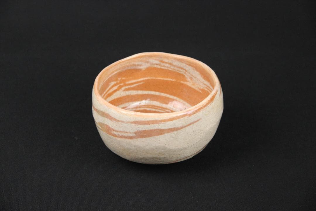 楽焼　粉引掛分け茶碗　楽印　　抹茶碗　茶道具 EN5-16