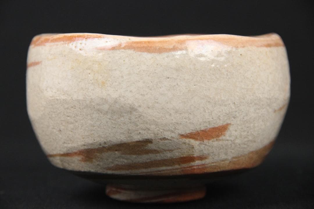 楽焼　粉引掛分け茶碗　楽印　　抹茶碗　茶道具 EN5-16