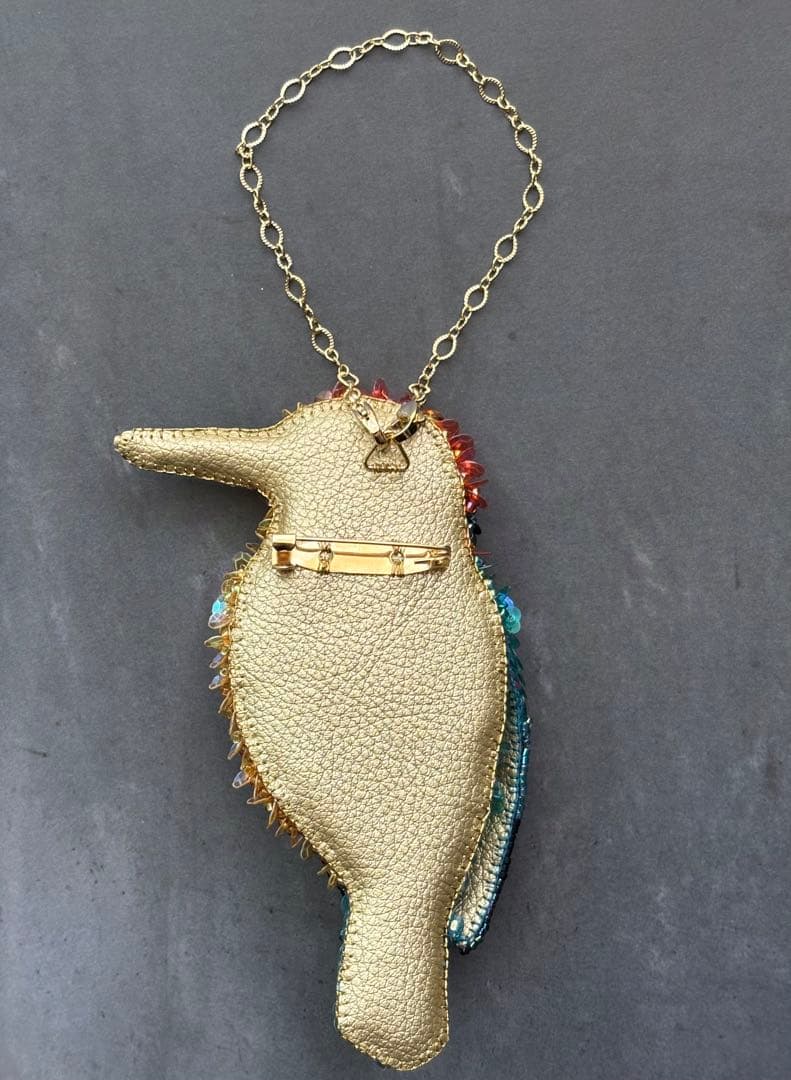 【ミヤコショウビン】ビーズ刺繍ブローチバッグチャーム