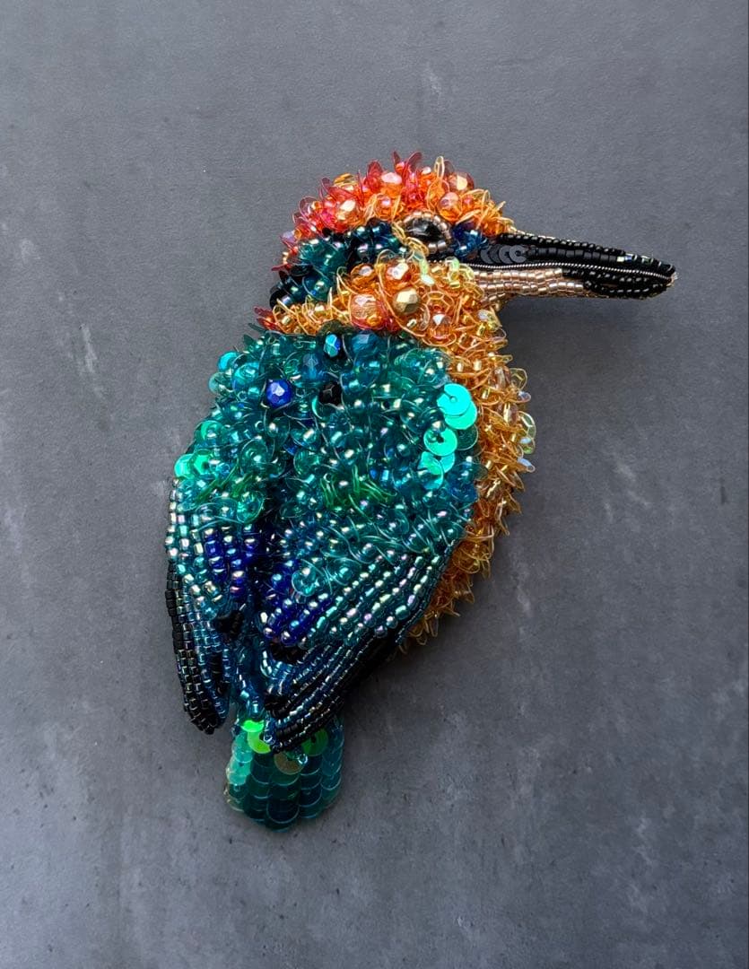 【ミヤコショウビン】ビーズ刺繍ブローチバッグチャーム