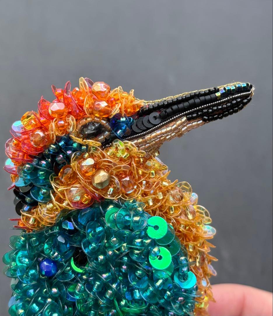 【ミヤコショウビン】ビーズ刺繍ブローチバッグチャーム