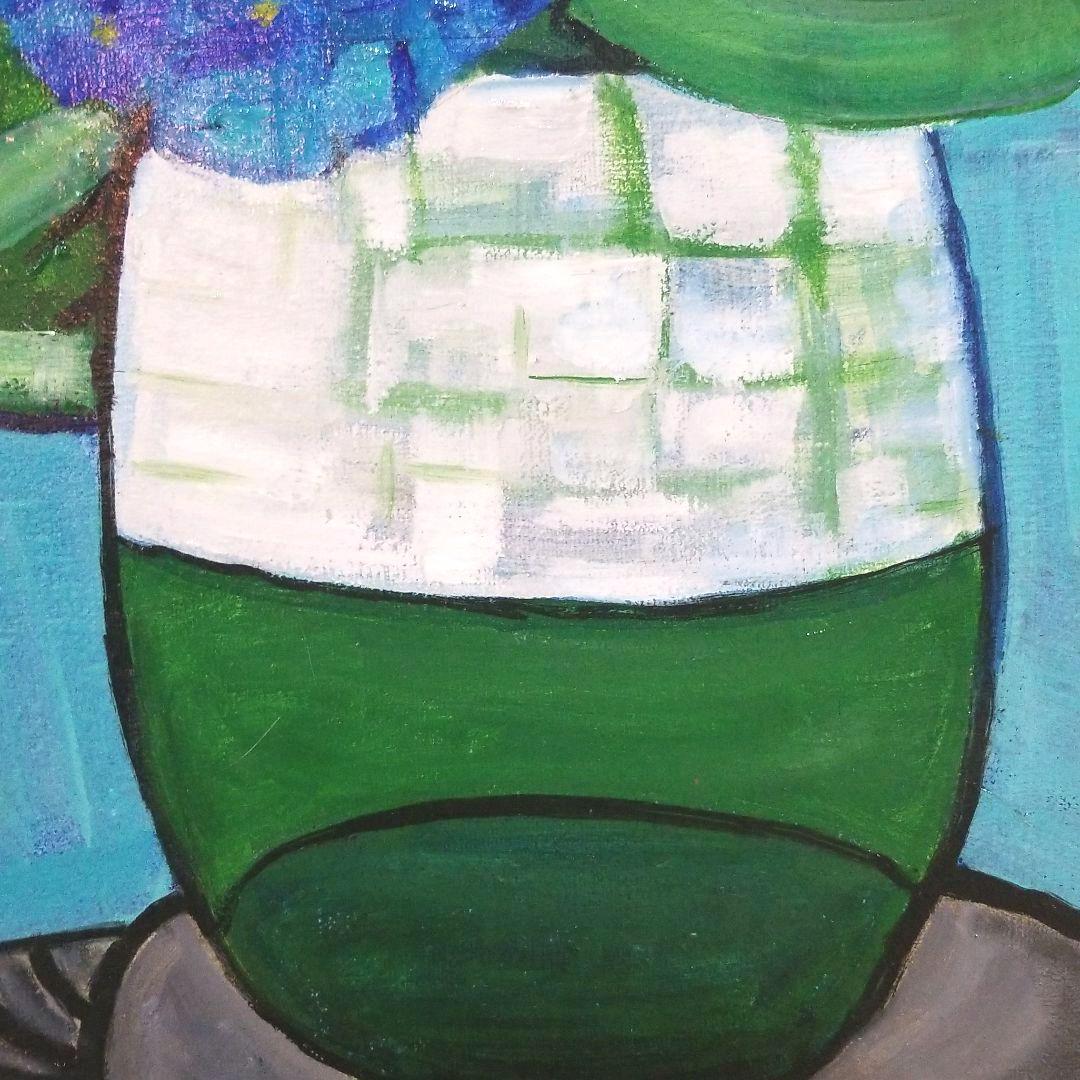 油絵　あじさいを差したテーブル