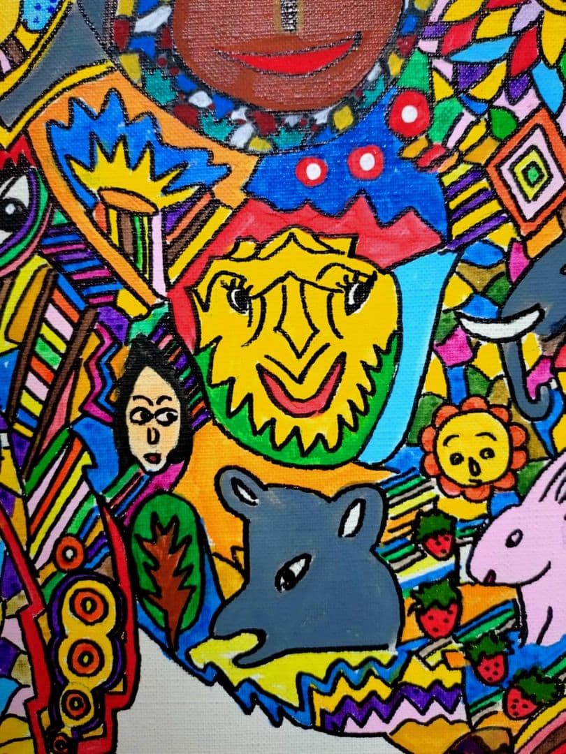 【F6号】ジミー大西【ゴリラ】手描き作品/表裏サイン/油彩/アクリル/絵画/額縁