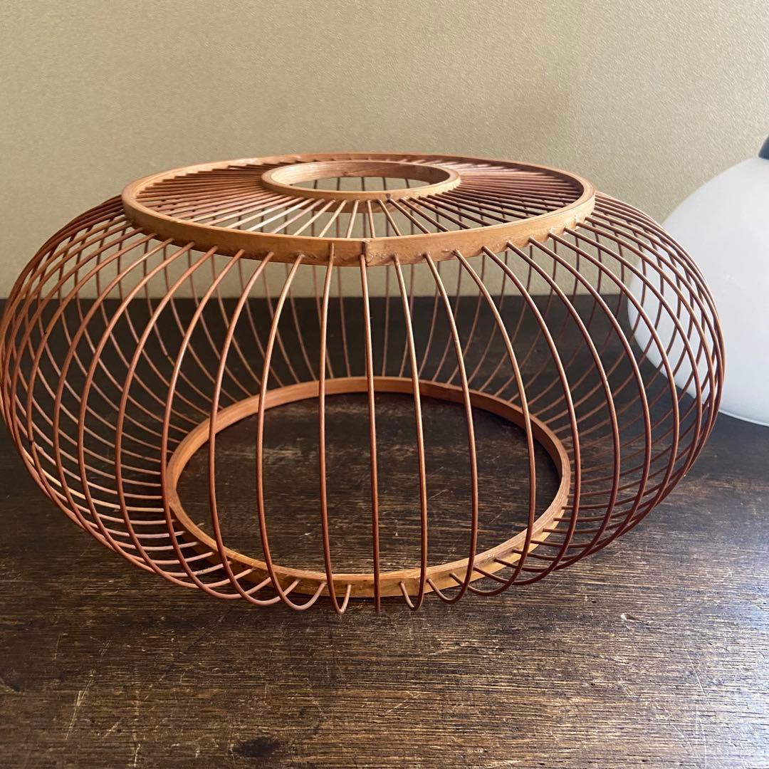 竹細工　天井照明　ペンダントライト　硝子シェード　和モダン　昭和レトロ