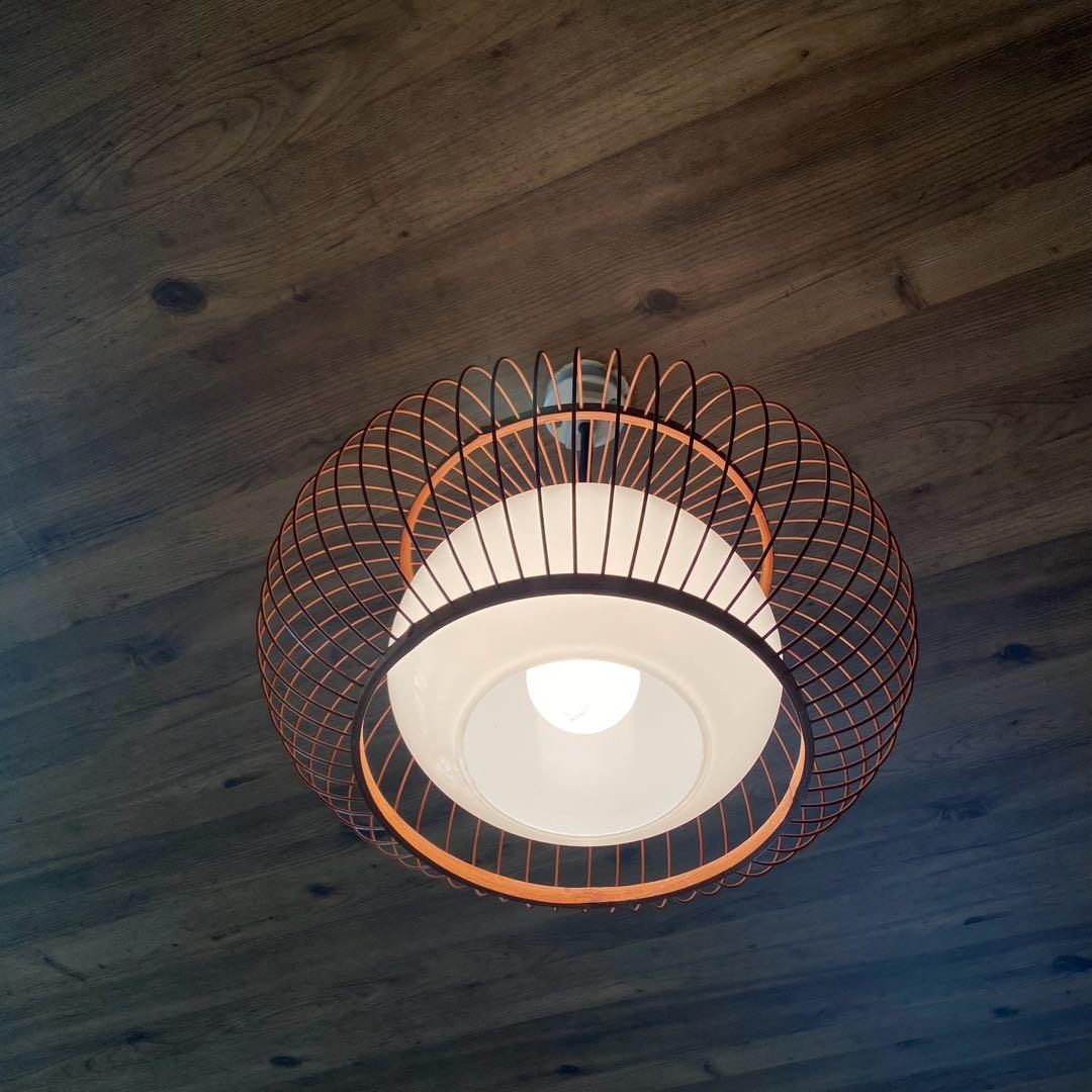 竹細工　天井照明　ペンダントライト　硝子シェード　和モダン　昭和レトロ