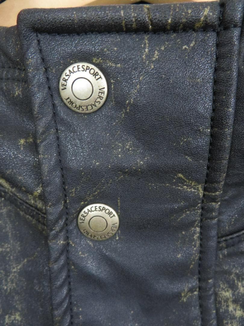 80s ヴェルサーチ イタリア製 ニット切り替え フェイクレザー ロングコート