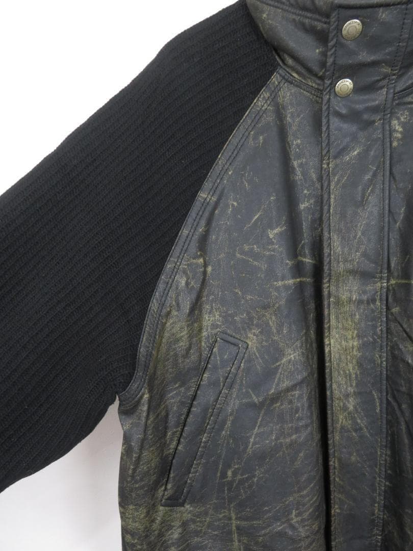 80s ヴェルサーチ イタリア製 ニット切り替え フェイクレザー ロングコート