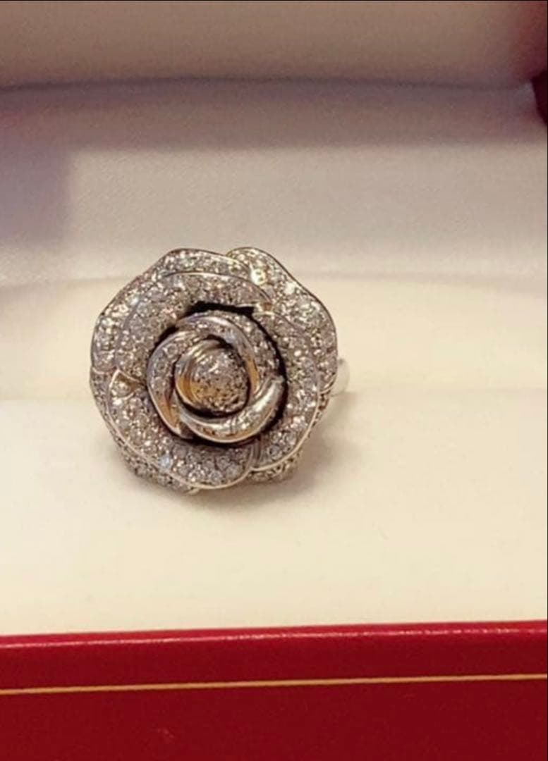 pt900豪華プラチナ 薔薇ローズダイヤモンドリング